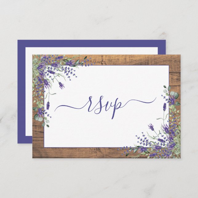 Lavanda Rústica Eucalyptus Script Wood RSVP (Anverso / Reverso)