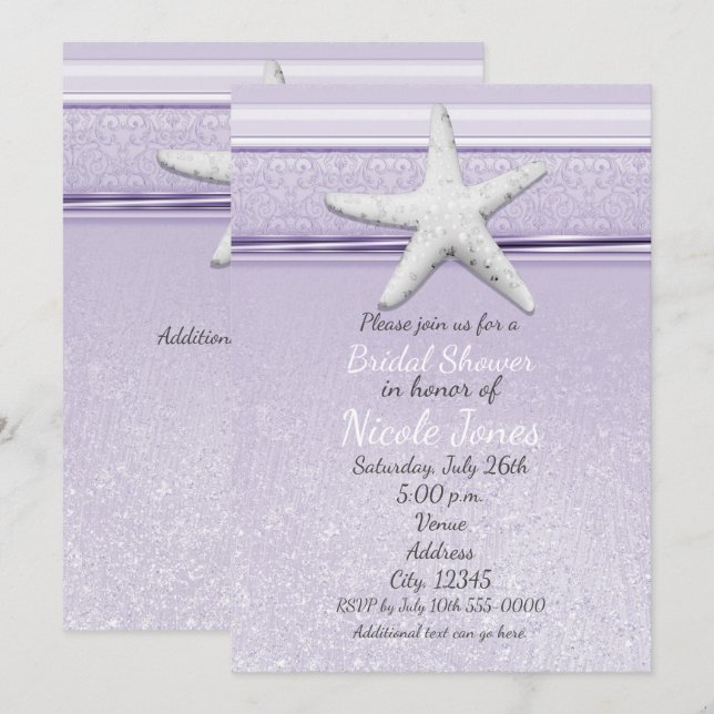 Lavanda Starfish Purple Elegant Invitaciones a la  (Anverso / Reverso)