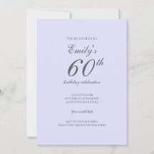Lavanda suave Minimalista 60ª invitación de cumple