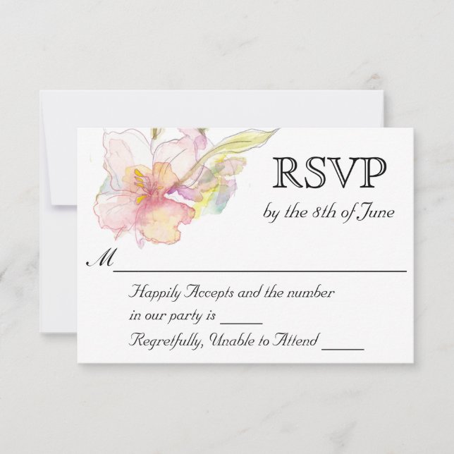 Lavanda y acuarela rosa Boda floral RSVP (Anverso)