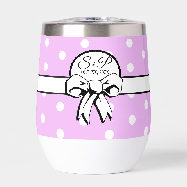 Lavanda y polka blanca Dot White Bow personalizada (Frente)