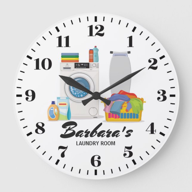 Lavandería con reloj de pared personalizado (Anverso)