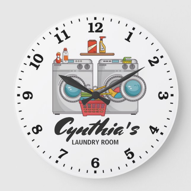 Lavandería con reloj de pared personalizado (Anverso)