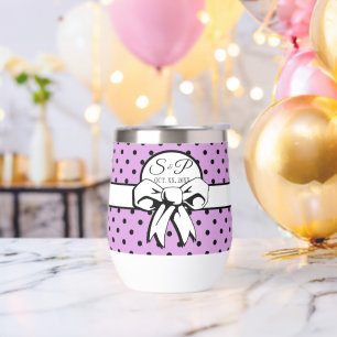 Lavender Black Polka Dot White Bow Personalizado