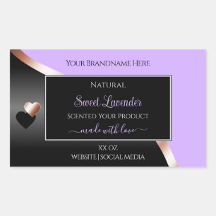 Lavender Black Wavy Rosa Gold Hearts Etiqueta de p