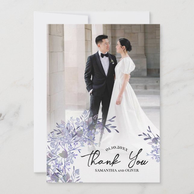 Lavender Bloom Foto Gracias Tarjeta Boda (Anverso)