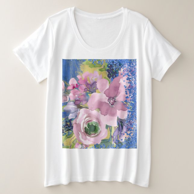 Lavender Blues Watercolor Floral Purpurina (Anverso del diseño)