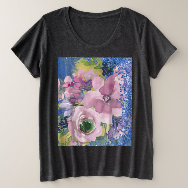 Lavender Blues Watercolor Floral Purpurina (Anverso del diseño)