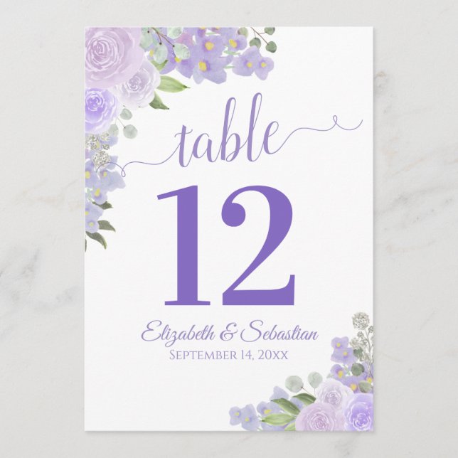Lavender Boda Floral Número de tabla Tarjeta grand (Anverso)