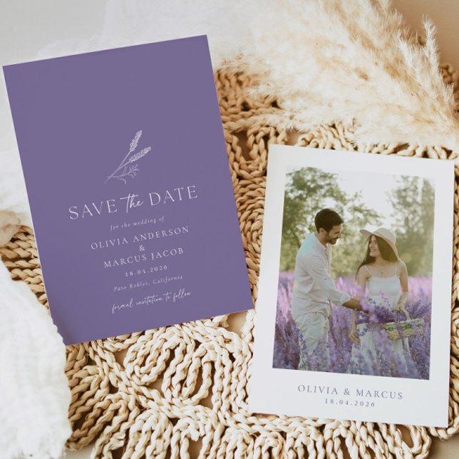 Lavender Boda Simple Guardar La Invitación De Fech (Front/Back)