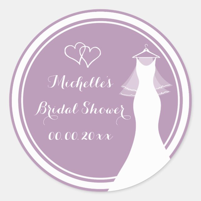 Lavender boda vestido pegatinas de ducha de novia (Anverso)