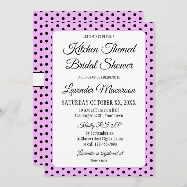 Lavender Bridal Shower Black Polka Dots and Bows (Anverso / Reverso)
