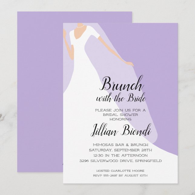 Lavender Bridal Shower Invitaciones vestido y velo (Anverso / Reverso)