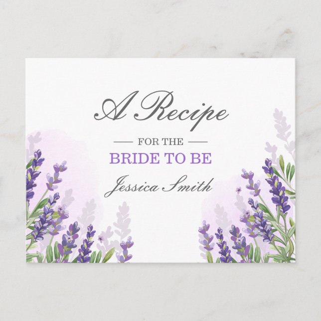 Lavender Bridal Shower Receta Tarjeta Rústica Púrp (Anverso)