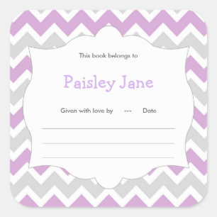 Lavender Chevron Book baby ducha Etiqueta del libr
