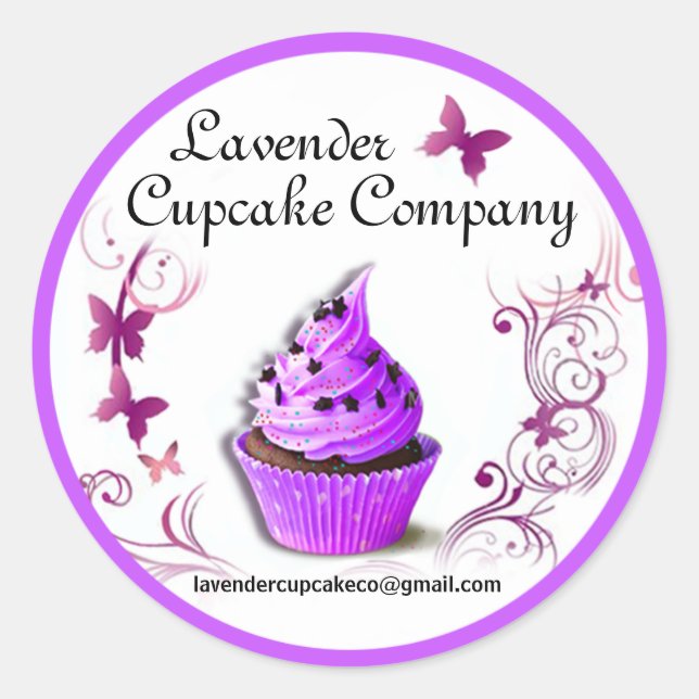 Lavender Cupcake Co Pegatina borde púrpura grande (Anverso)