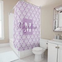 Lavender Damask Monogrammed Cortina de Ducha con N