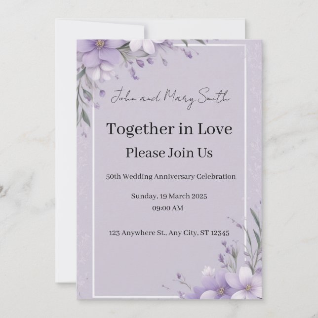 Lavender Elegance: Invitación al aniversario del B (Anverso)