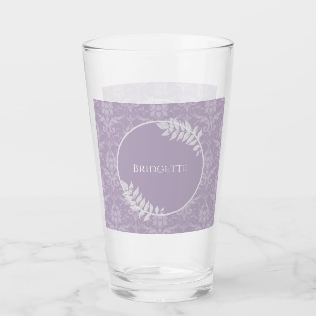 Lavender Elegant Damask Personalizado Vidrio (Anverso)