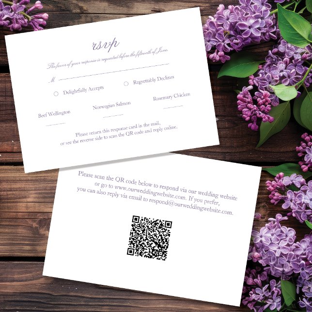 Lavender Elegant Script Wedding RSVP con código QR (Subido por el creador)