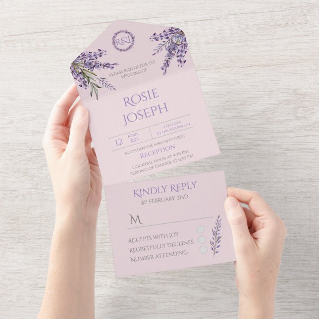 Lavender Elegante Boda Todo En Una Invitación (desgarro)