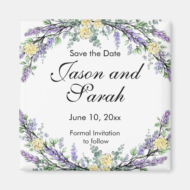 Lavender eucalipto imán de rosas amarillas (Frente)