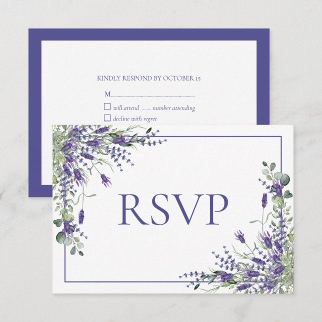 Lavender Eucalyptus Boda de Guión Botánico RSVP (Anverso / Reverso)