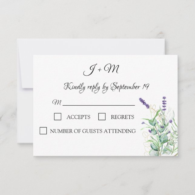 Lavender Eucalyptus Floral Rustic Moderno RSVP (Anverso)