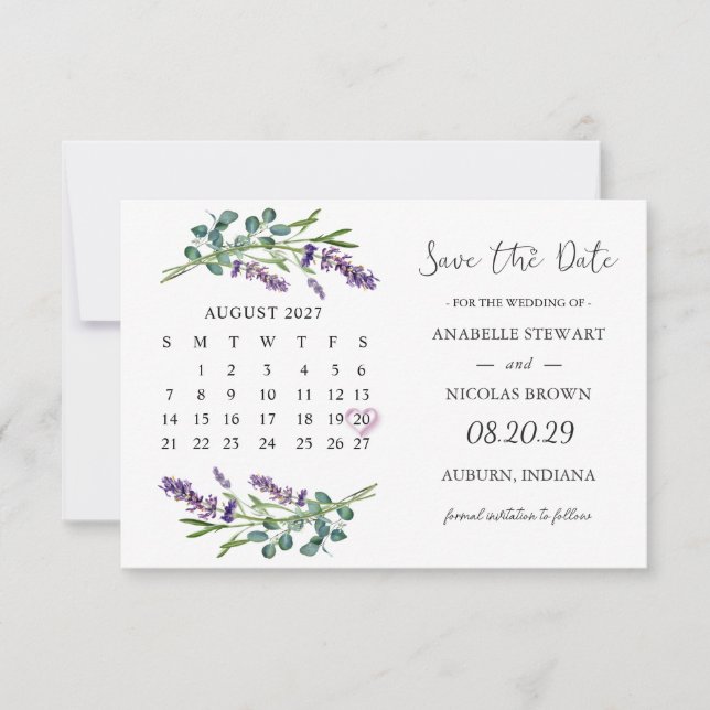 Lavender Eucalyptus Guardar la tarjeta de calendar (Anverso)