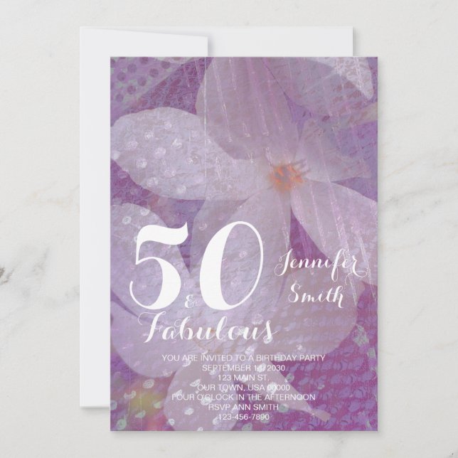 Lavender Floral 50 y fabulosa invitación al cumple (Anverso)