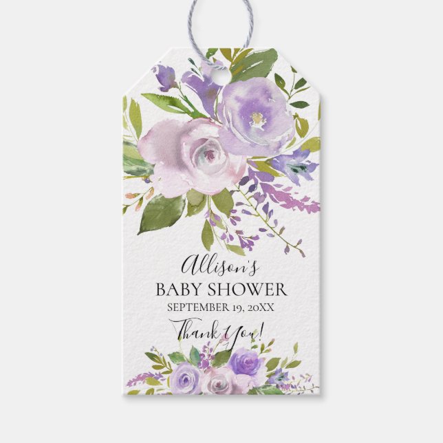 Lavender Floral Baby Shower Favor Gift Etiqueta (Anverso)