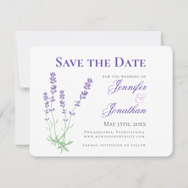 Lavender Floral Engagement Photo Save the Date (Anverso)