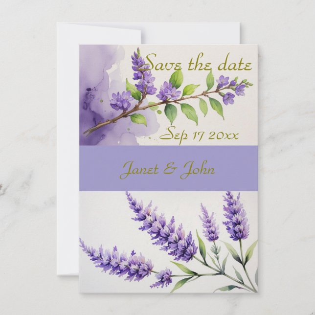 Lavender Floral Guardar la tarjeta de fecha (Anverso)