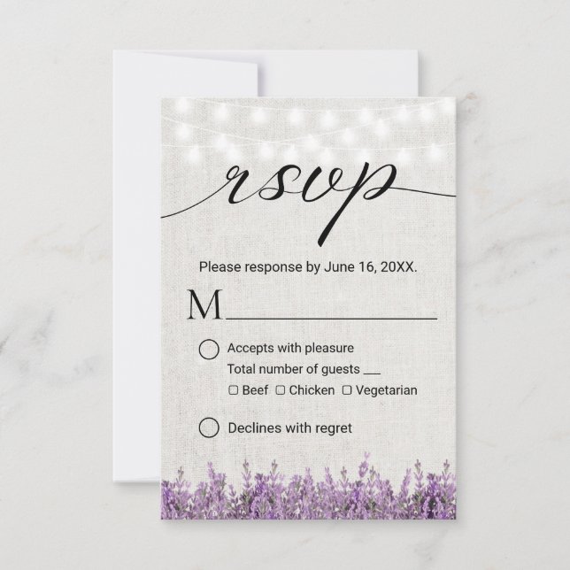 Lavender Floral Rústica Boda RSVP (Anverso)