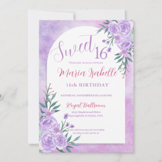 Lavender Floral Sweet 16 Invitación de cumpleaños