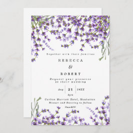 lavender florals boho invitación de boda moderna