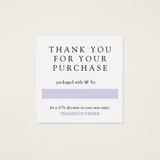 Lavender Heart Gracias Por La Orden (Anverso)