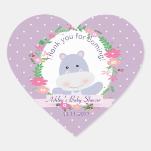 Lavender Hippo Bebé Chica ducha Fiesta etiqueta de