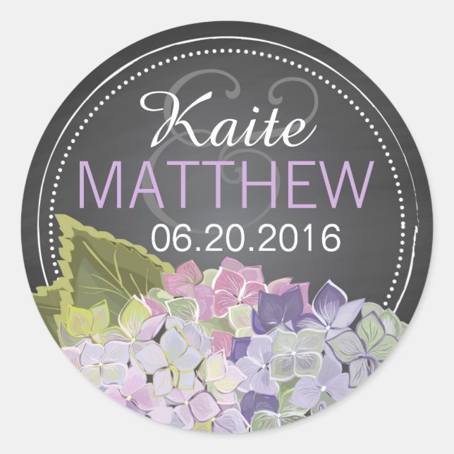 Lavender Hydrangea Chalkboard Etiqueta Boda (Anverso)