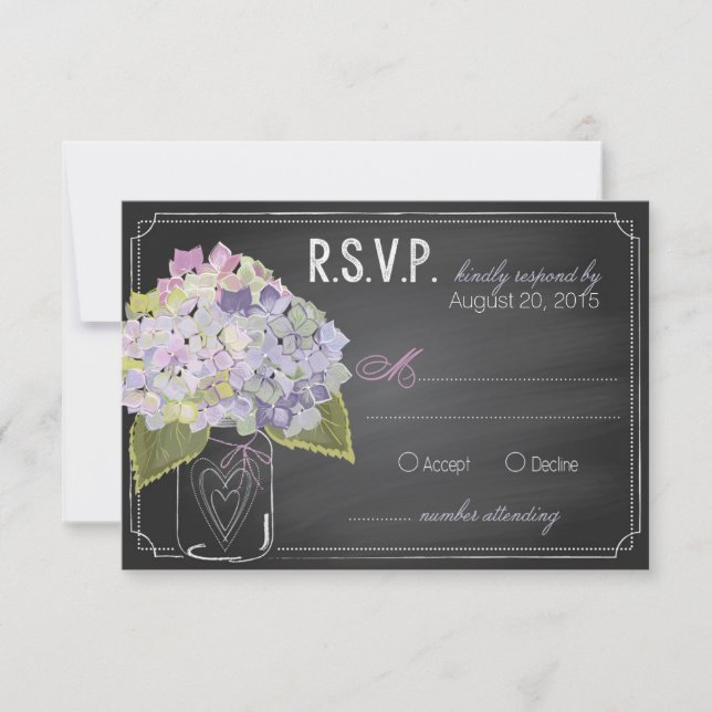 Lavender Hydrangeas Chalkboard Tarjeta RSVP (Anverso)