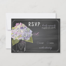 Lavender Hydrangeas Chalkboard Tarjeta RSVP
