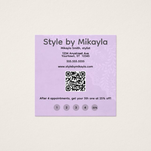 Lavender Lace Beautician Customer Rewards Card (Anverso)
