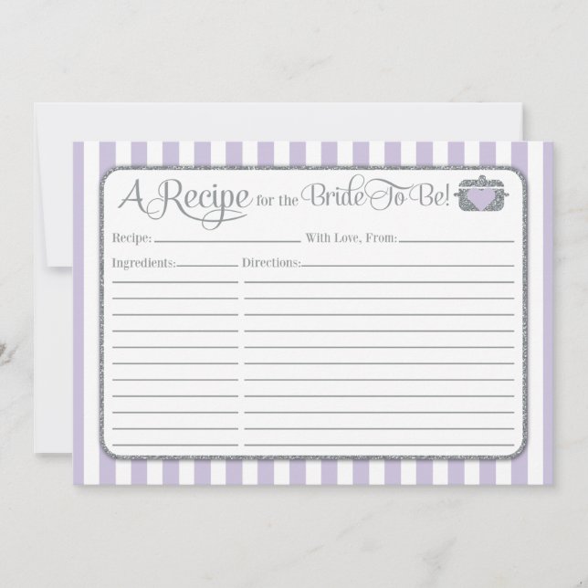 Lavender Lilac Gray Bridal Ducha Tarjeta de Receta (Anverso)