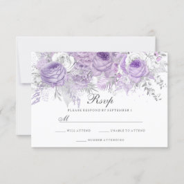 Lavender Morado Blanco Plata Flor Boda RSVP