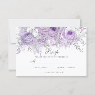Lavender Morado Blanco Plata Flor Boda RSVP