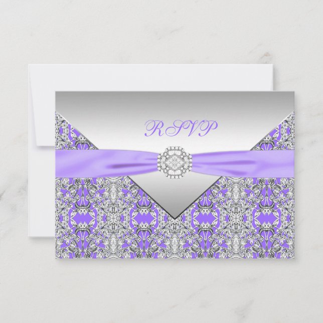 Lavender Morple Lace Diamond Wedding RSVP (Anverso)
