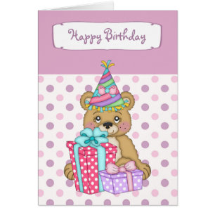 Lavender Polkadot Bear Tarjeta de bienvenida de cu