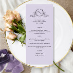 Lavender Purple Elegant Monograma Menú Boda<br><div class="desc">Deléitese con este bonito menú boda, con un elegante monograma botánico dibujado a mano con las iniciales de la pareja. Fácil de completar la plantilla con sus detalles y menú y pedir sus impresiones! Capacidad para cambiar el "color de fondo" lavanda-púrpura a otro color púrpura o incluso a otro color...</div>