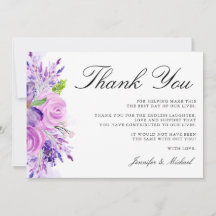 Lavender Purple Floral Boda Gracias Tarjeta