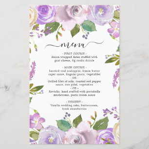 Lavender Purple Floral Elegante Menú Boda